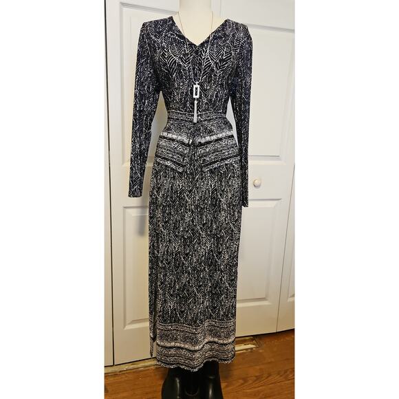 Matching Set Maxi Skirt and Button Up Top Womens Medium Petite Black White - Picture 1 of 16